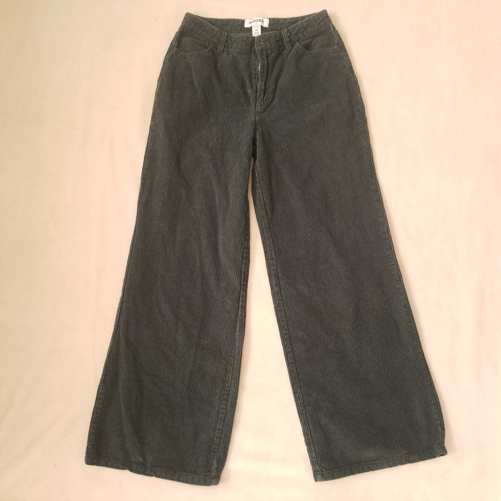 RSQ Dark Green Cotton High Rise Wide Leg Corduroy Jeans